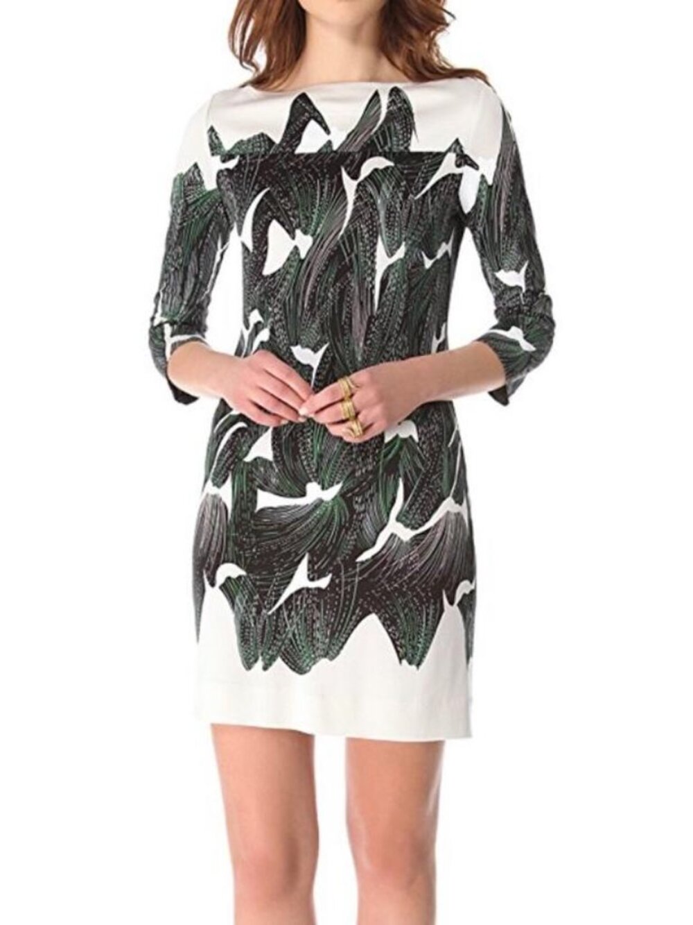 DVF Diane Von Furstenberg Ruri mini dress in green leaf print silk boat neck 6